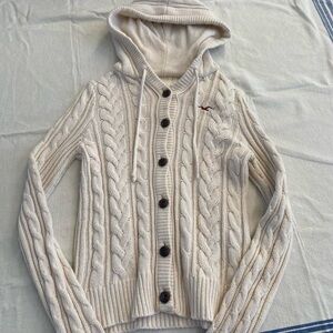 Vintage Y2k Hollister Grail Rabbit Hair Cable Knit Gooded Button Up Sweater Sz L
